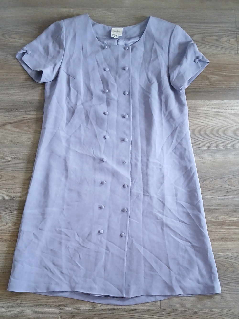 Vintage Neiman Marcus 100% Silk Lavender Shift Dress Size 12 Button Front 90s